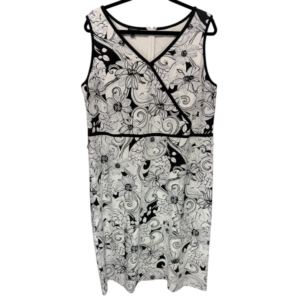Talbots Sleeveless Floral V-Neck Dress Black White‎ 14W